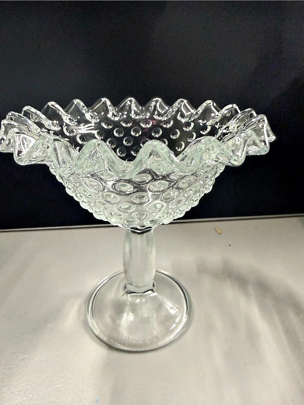 Fenton Clear Hobnail Ruffled Compote Footed Dish (3 Available)